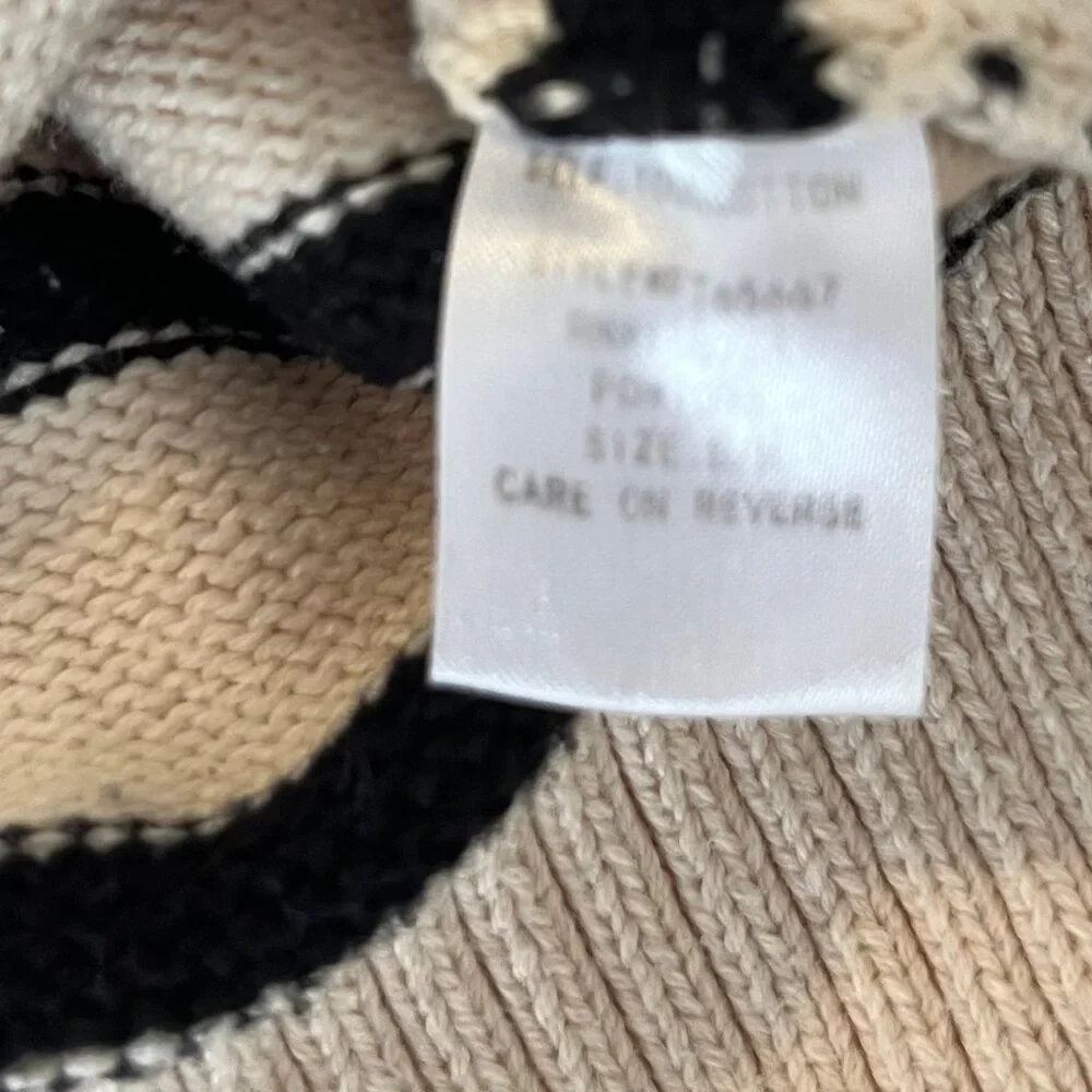 100% Cotton Cream and Black Striped Sweater with Split Hem | Size S/M - Picture 5 of 5